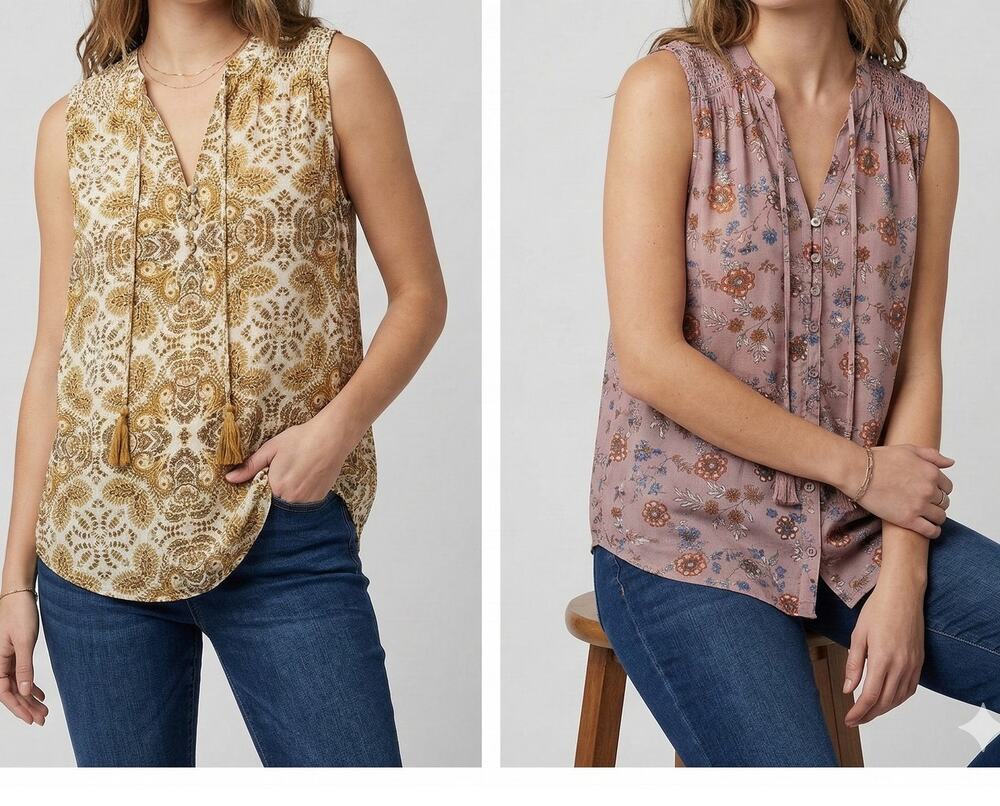 Artesia Lot of 2 Small Blouses Floral Rayon Polyester Lavender Purple Sleeveless